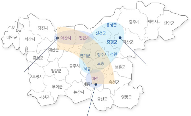 충청권 산업단지 지도