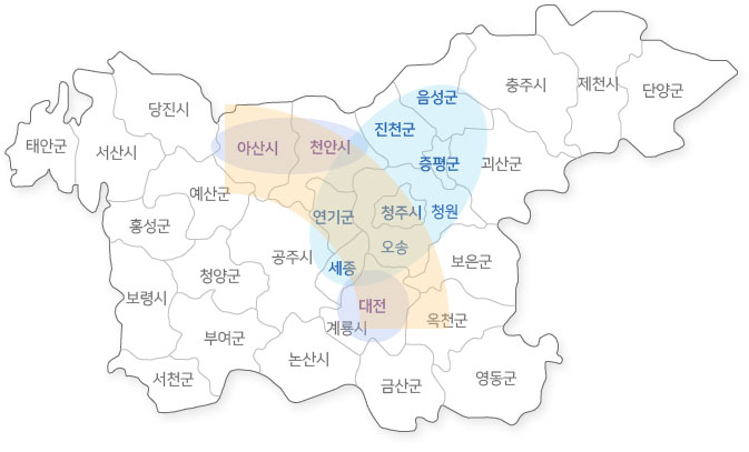 충청권 산업단지 지도